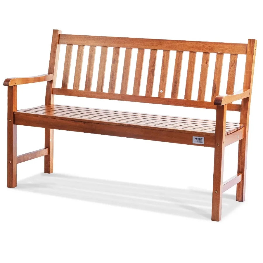 Outdoor 50 inches Wood Garden Bench with Backrest and Armrests 800 lbs Load Capacity