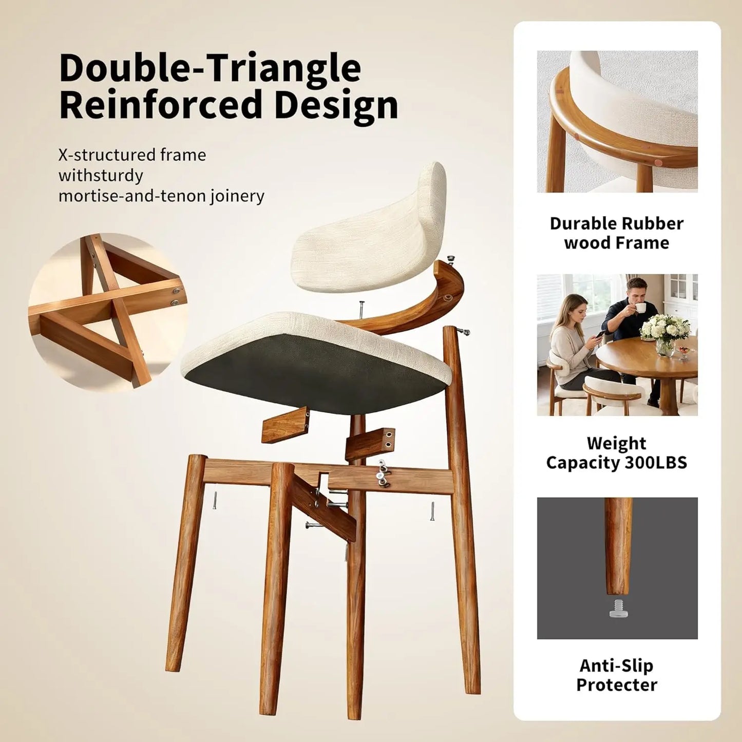 Wooden Dining Chairs Set of 8 Mid Century Modern Upholstered Farmhouse Dining Room Chair with Solid Wood Legs