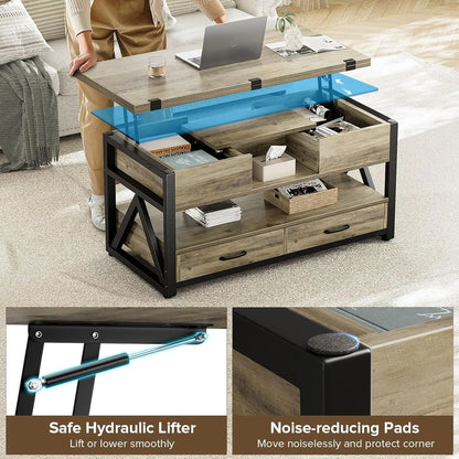 40" Lift Top Coffee Table,4 in 1 Multi-Function Lift Coffee Tables with Storage Drawers and Hidden, Customized