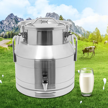 20L/5.28Gal Premium Stainless Steel Milk Can W/ Tap for Dairy, Brewing & Bulk Liquid Storage,