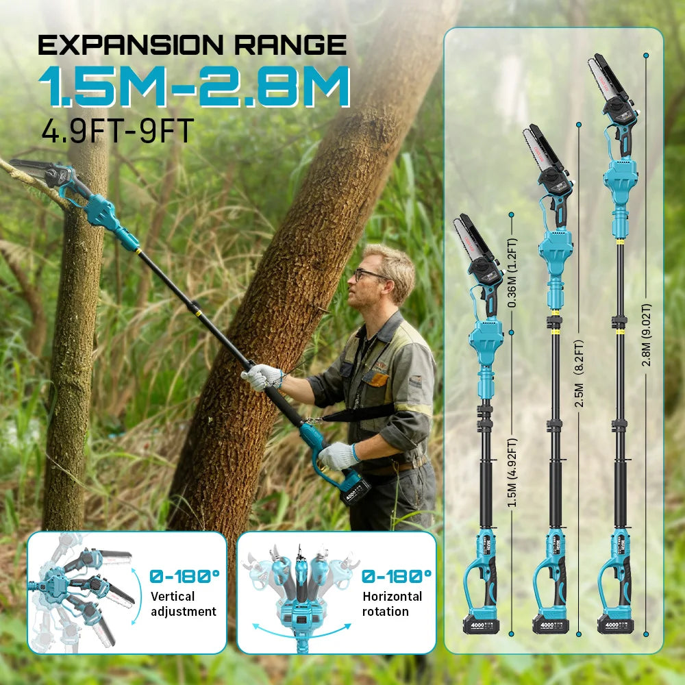 Seesii 3-in-1 Brushless Cordless 30mm Electric scissors 6'' Brushless Electric Chainsaw w/2.4m Extension Telescopic Rod Tool