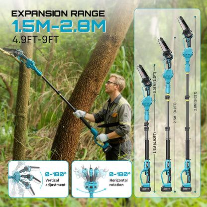 Seesii 3-in-1 Brushless Cordless 30mm Electric scissors 6'' Brushless Electric Chainsaw w/2.4m Extension Telescopic Rod Tool