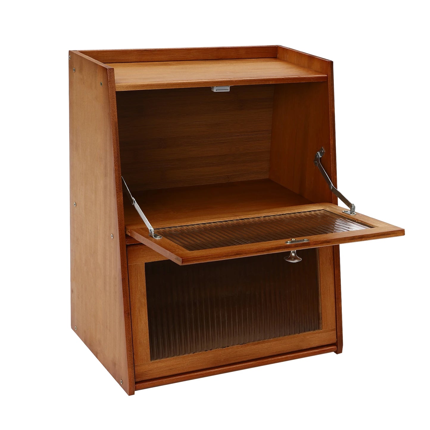 3 Tiers Cabinet with 2 Door, Dark Brown Mini Kitchen Cabinet, Storage Cabinet with Enough Storage Space