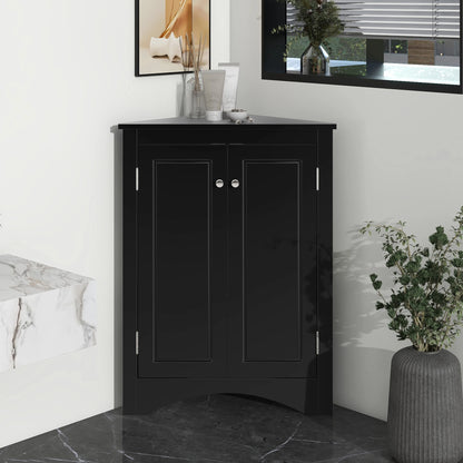 Black Triangle Bathroom Storage Cabinet with Adjustable Shelves, Freestanding Floor Cabinet for Home Kitchen