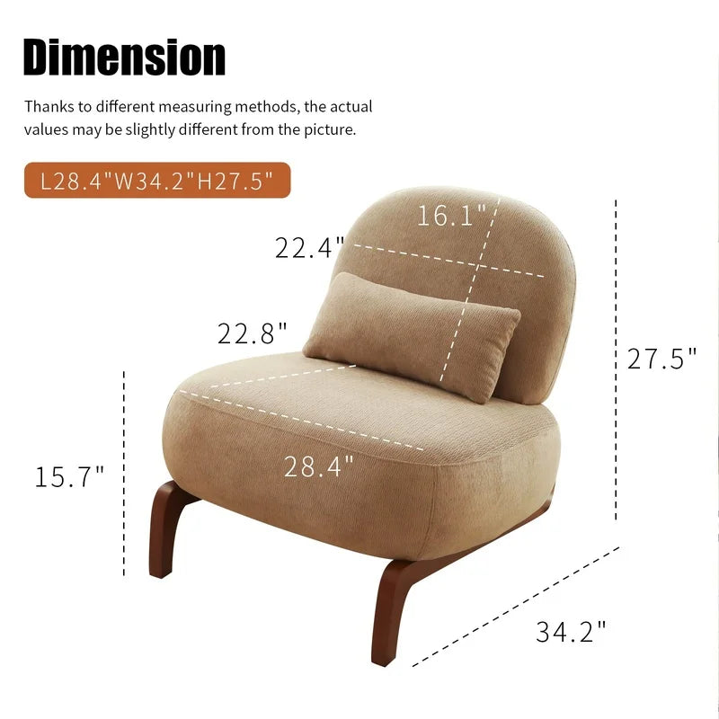 Camel Accent Chair with Solid Wood Legs, Soft Fabric Armless Reading Chair for Living Room Bedroom Apartment Balcony