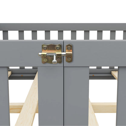 Toddler Floor Bed Frame with Safety Guardrails Doors Wood Slat Support Bed Detachable Platform Bed for Kids Bedroom Nursery