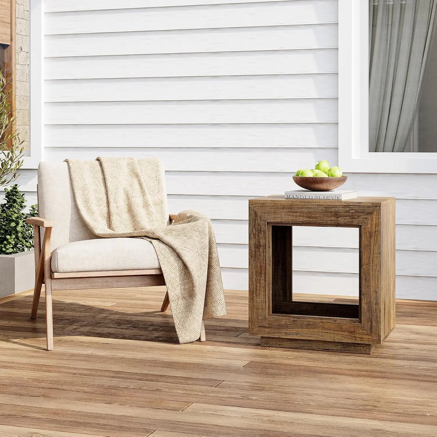 End Table, Wooden Square Side Table, Farmhouse Sofa Side Tables for Living Room, 2-Tier Bedside Table for Bedroom
