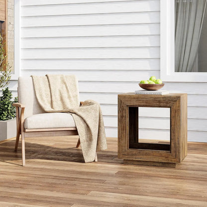 End Table, Wooden Square Side Table, Farmhouse Sofa Side Tables for Living Room, 2-Tier Bedside Table for Bedroom