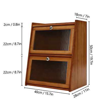 3 Tiers Cabinet with 2 Door, Dark Brown Mini Kitchen Cabinet, Storage Cabinet with Enough Storage Space