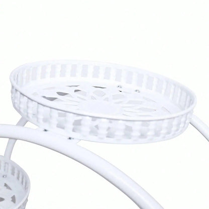 Pot Plant Shelf Round Metal Stand W/Wheel Rack for Flowers