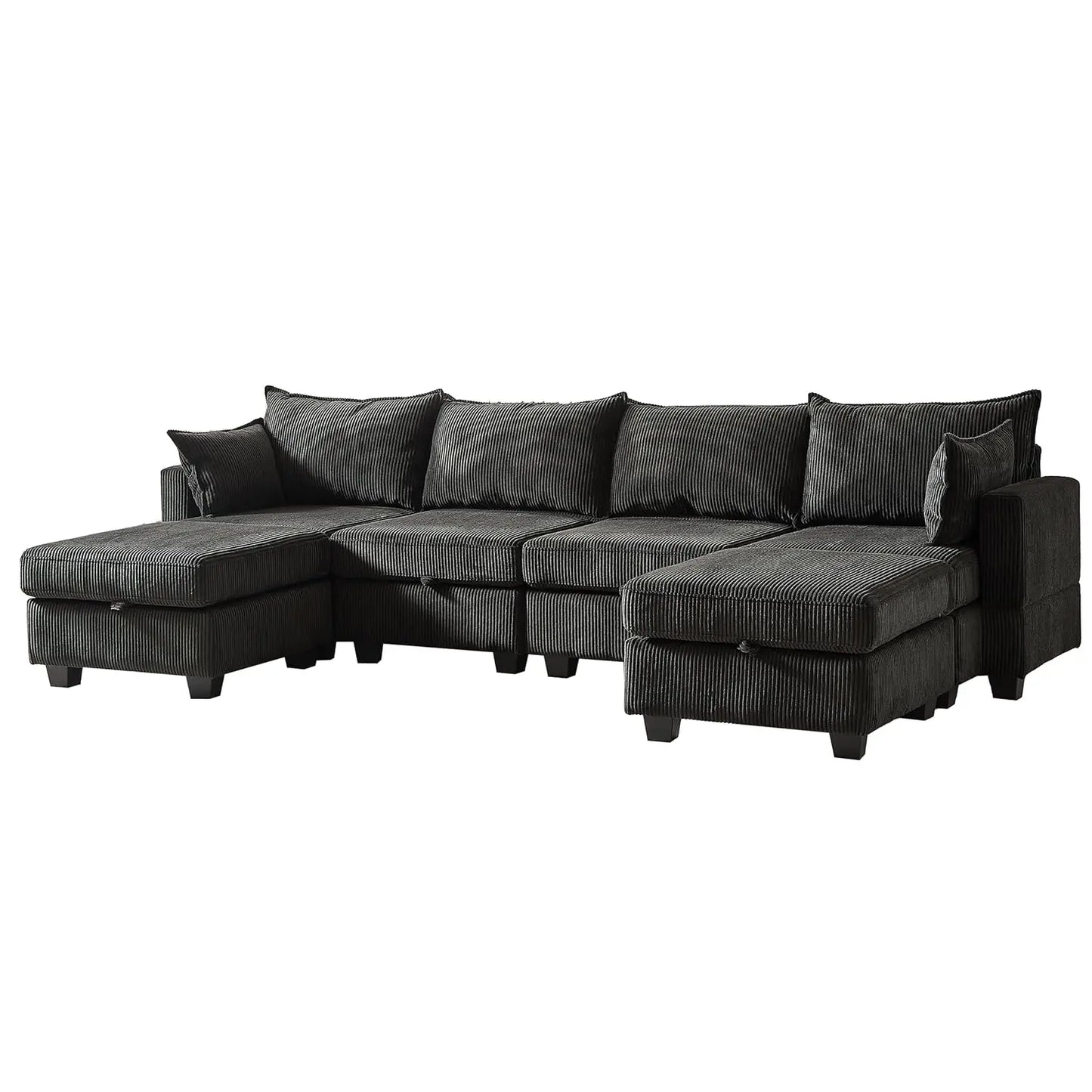 U-Shaped Modular Sectional Sofa with Storage Ottoman, Corduroy Upholstered Convertible Couches with Chaise