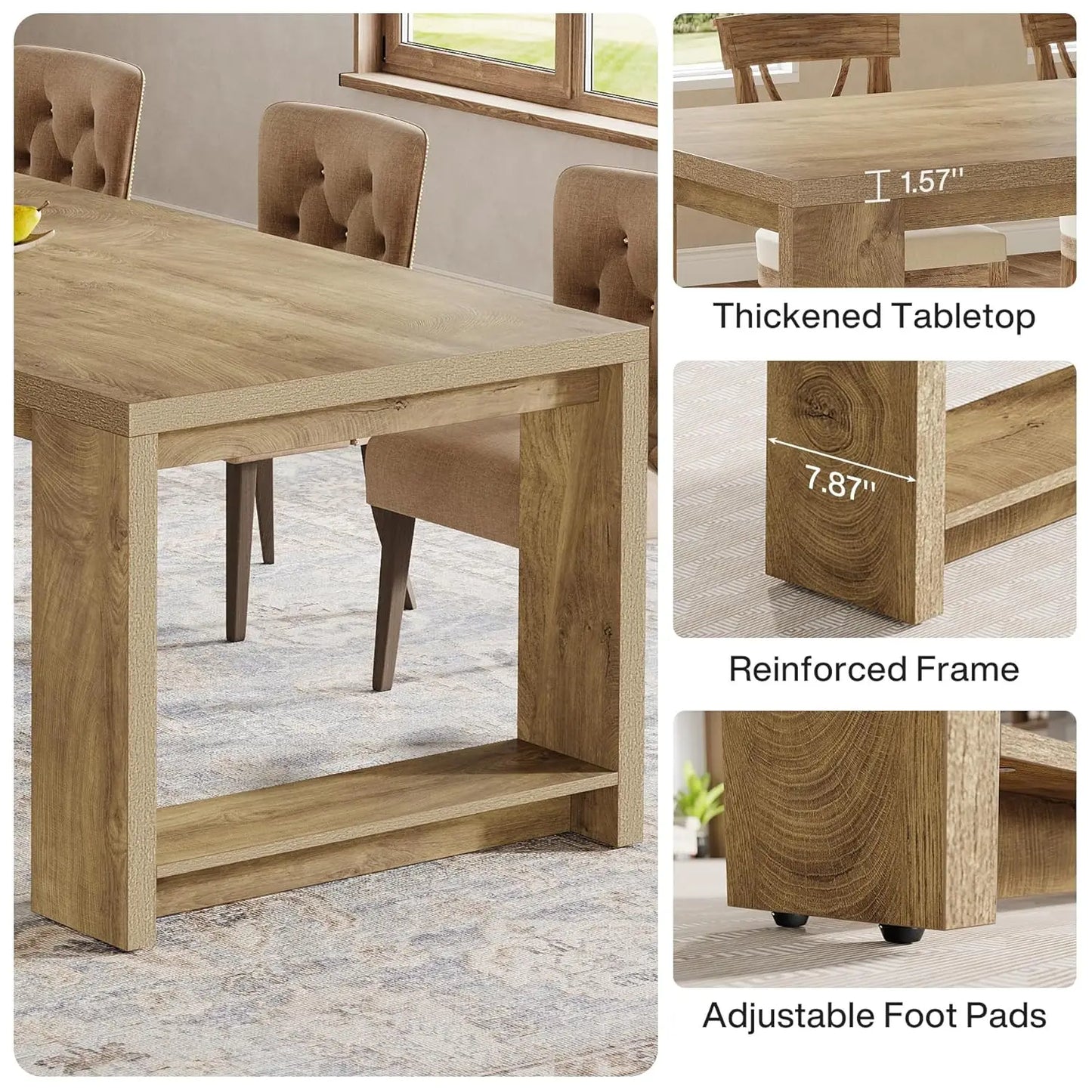 86.61-Inch Dining Table for 6 People, Modern Narrow Long Kitchen Table with Pedestal Base, Farmhouse Extra Long, Customized