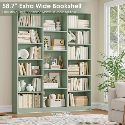 Triple Wide Bookshelf, 6 Tier Large Bookshelf, Bookcase with 17 Open Display Shelves, 74'' Tall Bookcases, Customized