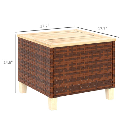 Outdoor Side Table with Pe Rattan, Accent Table with Wood Top, Brown