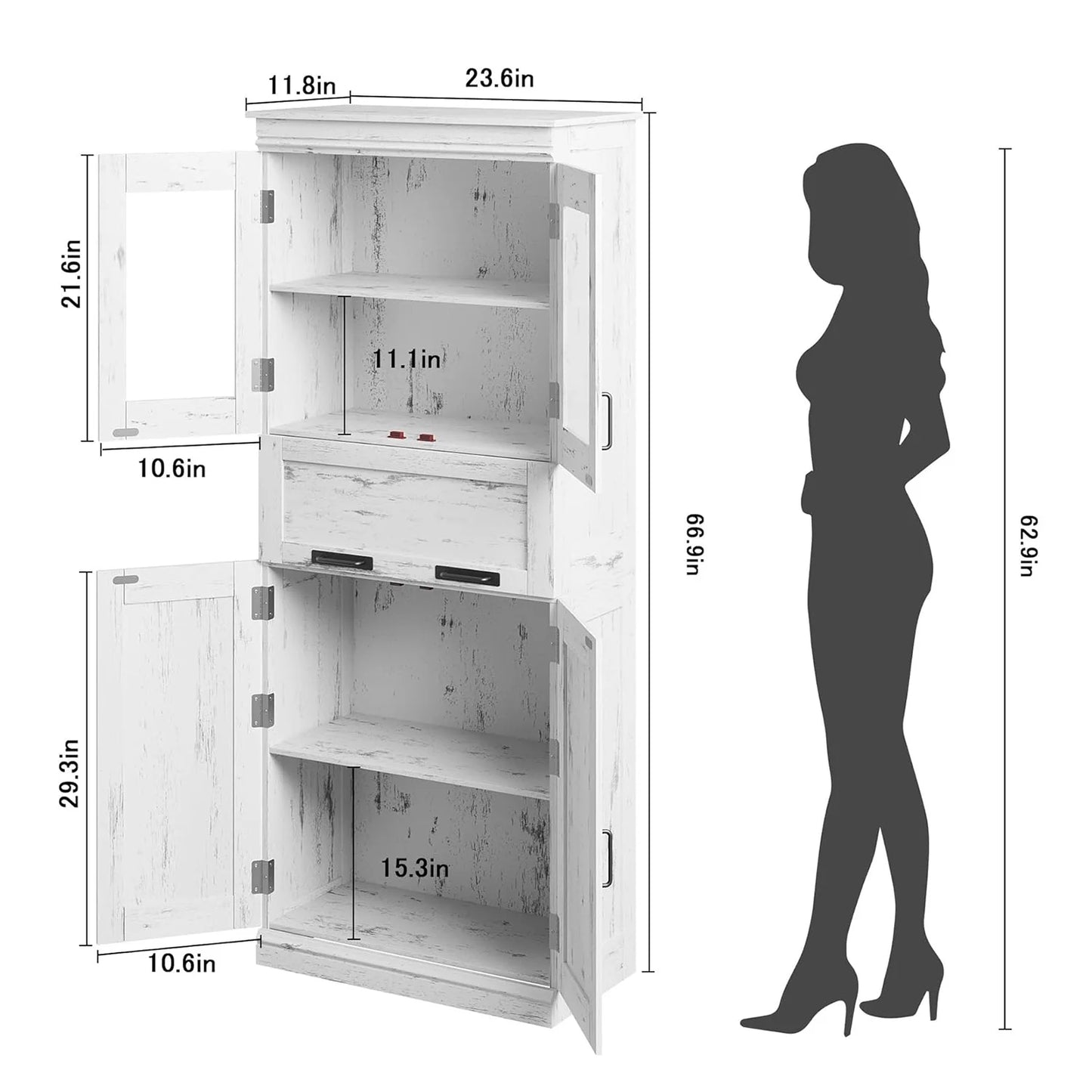 67" Tall Bathroom Storage Cabinet and Tall Cabinet for Living Room