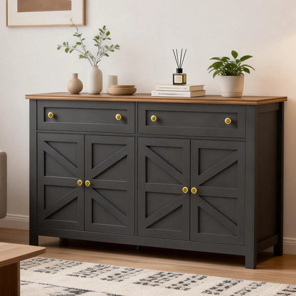 Sideboard Buffet Cabinet Kitchen Storage Sideboard 2 Drawers 4 Doors Modern Farmhouse Coffee Bar Cabinet for Dining