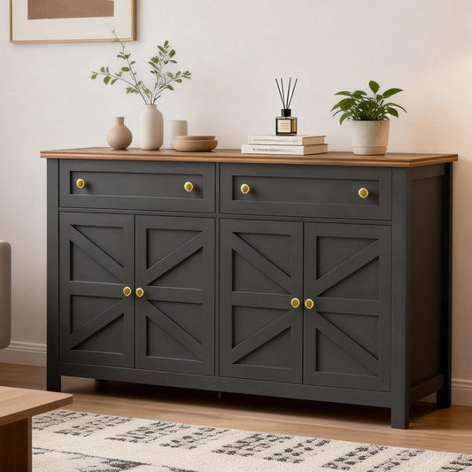 Sideboard Buffet Cabinet Kitchen Storage Sideboard 2 Drawers 4 Doors Modern Farmhouse Coffee Bar Cabinet for Dining