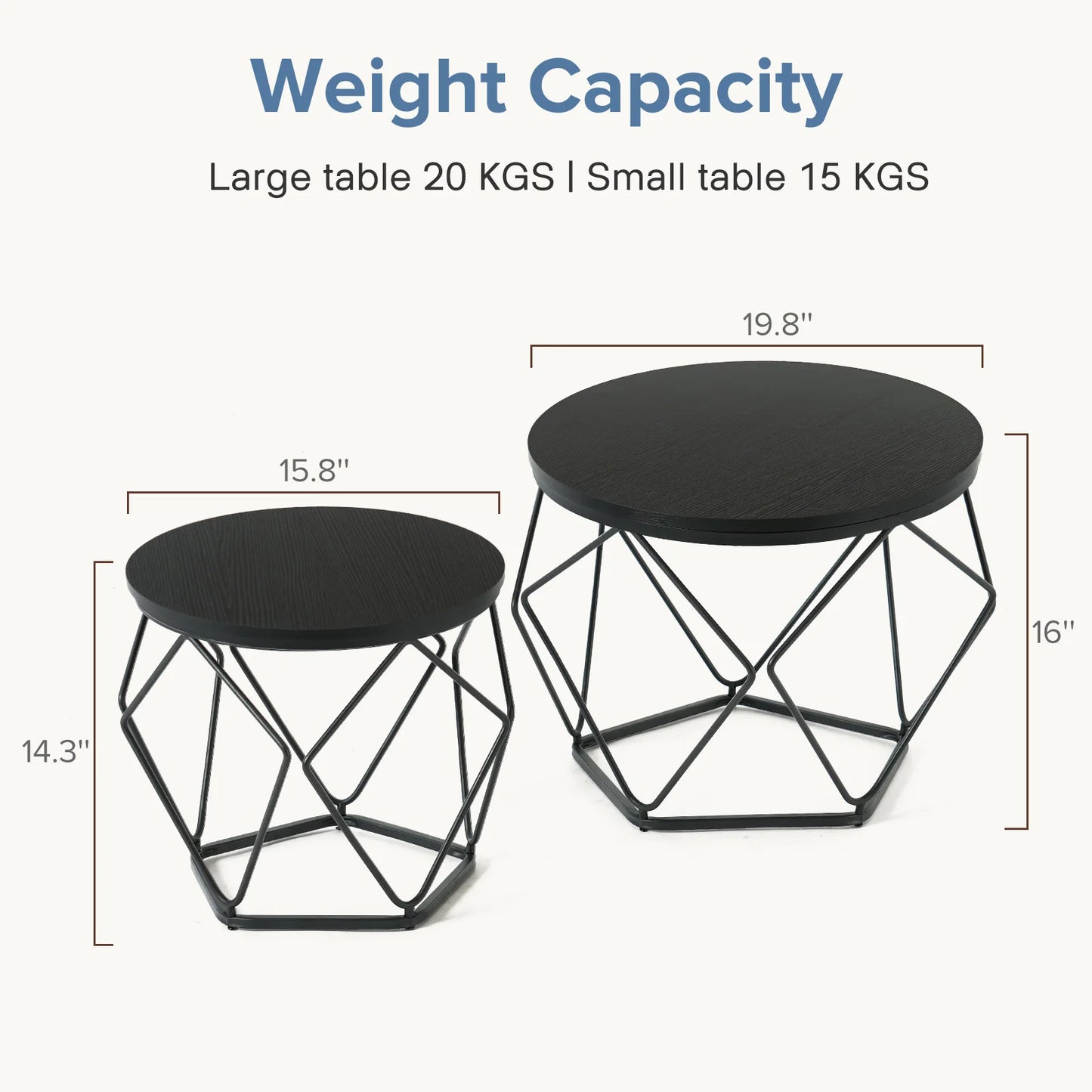 Round Geometric Coffee Table Set of 2 Movable End Tables for Living Room Nesting Side Tables with Hidden Storage