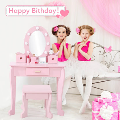 Girls' Vanity Table and Chair Set, Kids Makeup Dressing Table