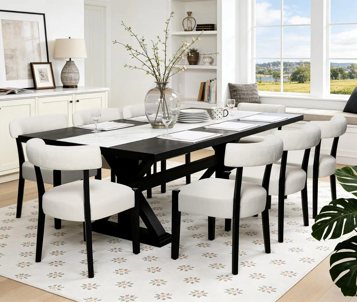 Modern Upholstered Dining Chairs Set of 8 – Mid-Century Walnut Wood Legs, Cushioned & Elegant