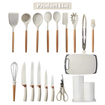 Kitchen Knives Heat-Resistant Non Stick Soup Spoon Cooking Set with Scissors Peeler Cut Meat