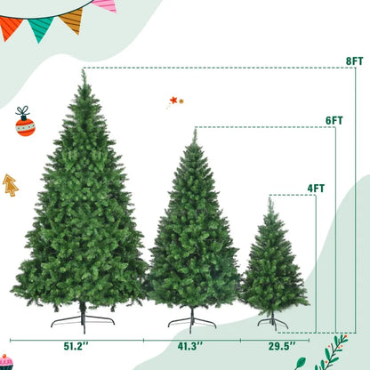 8FT 6FT 4FT PreLit Green Pine Artificial Christmas Tree Set of 3 Hinged Xmas Trees