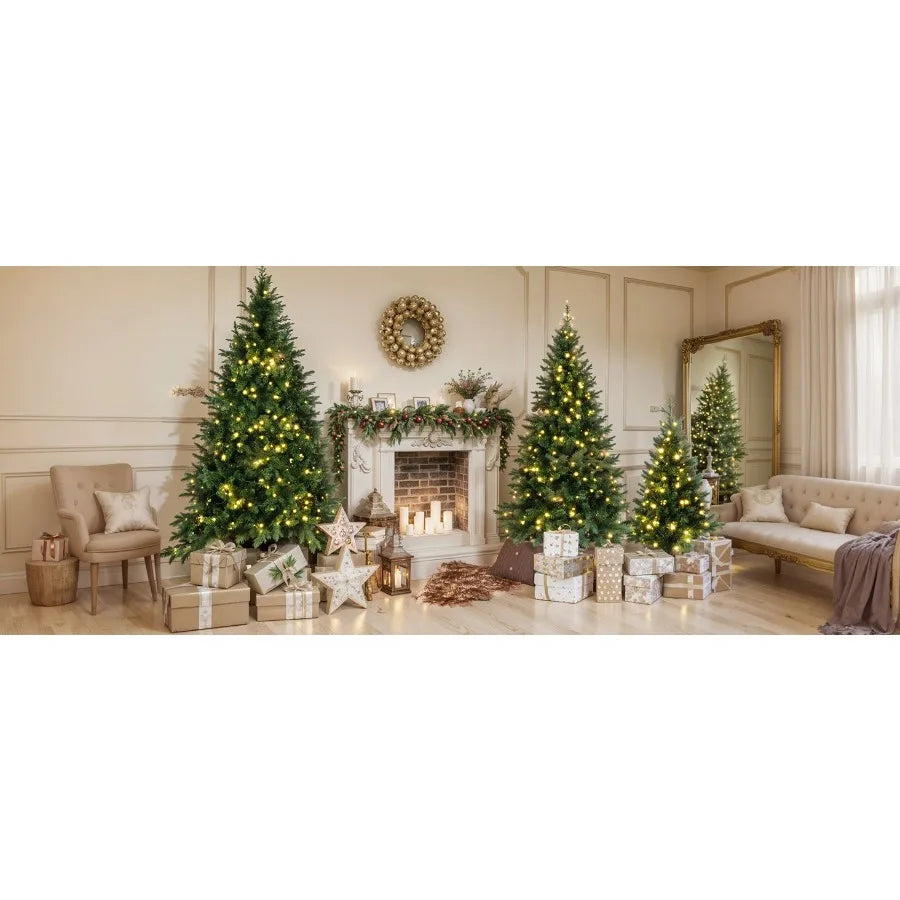 8FT 6FT 4FT PreLit Green Pine Artificial Christmas Tree Set of 3 Hinged Xmas Trees