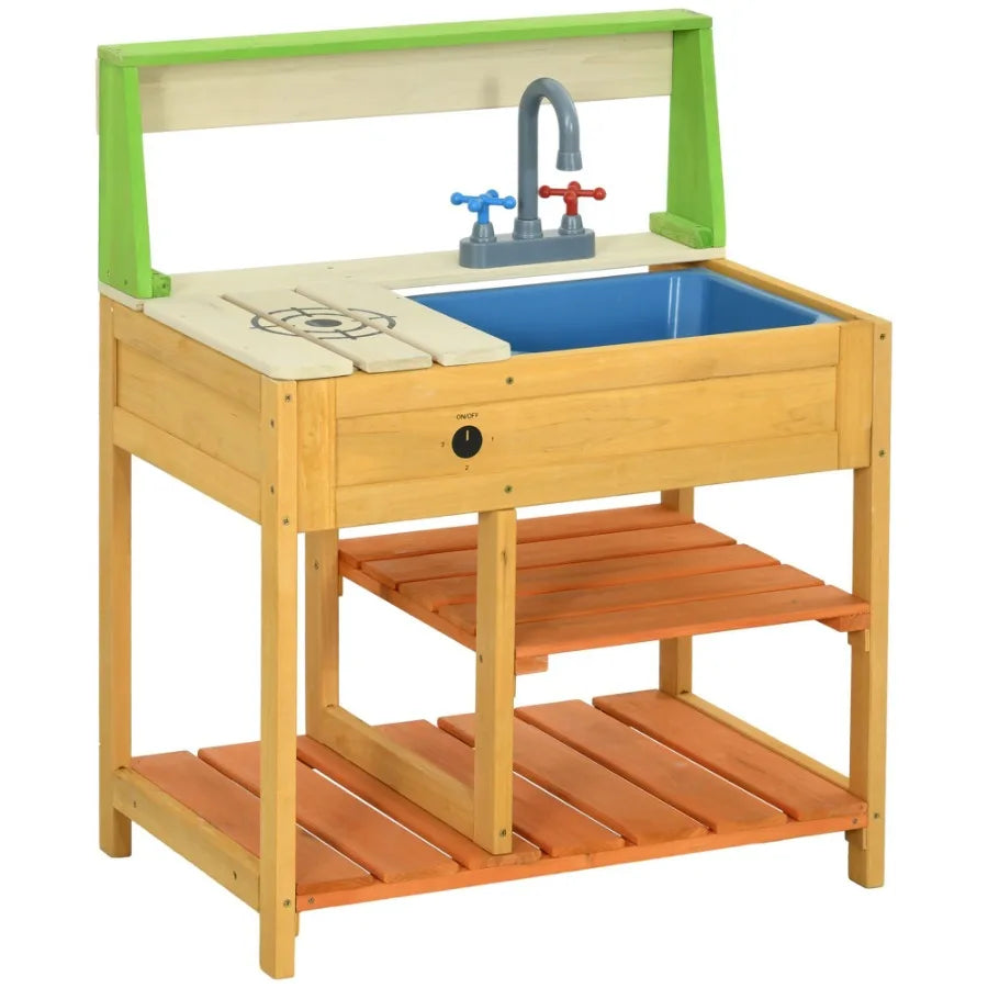 Mud Kitchen Outdoor Kitchen Playset for Wooden with Realistic Play Kitchen Toys Faucet and Sink Storage Shelves Gift for Girls