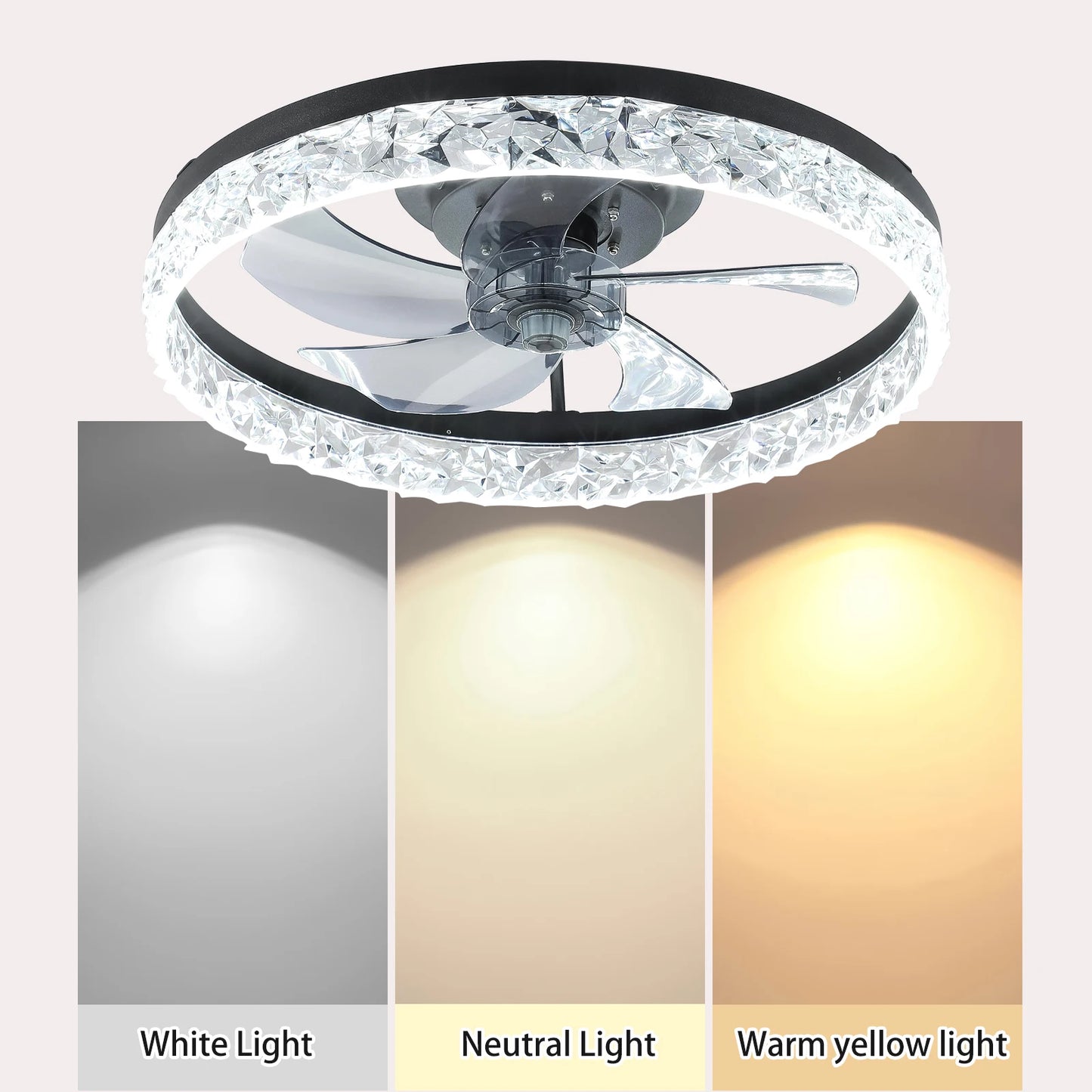 19.7-inch LED Ceiling Fan Light with Remote Control, 3 color temperature(3000K/4500K/6000K), Energy Efficient, Quiet Operation