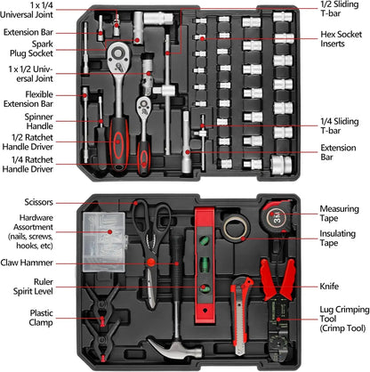 Tool Set Home Repair Tool kit with Trolley Case Mechanic Wrenches Socket Hand Tools for Daily Use Househould Work Repair