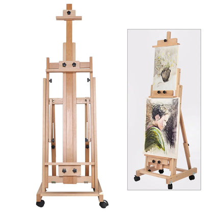 Wooden H-Frame Easel, Adjustable 56" to 91" Height, Movable Artist Stand for Studio Painting and Display
