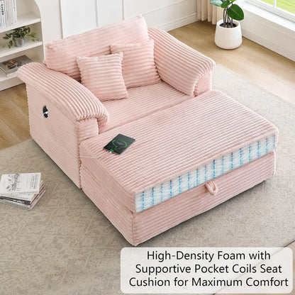 Oversized Chaise Lounge Chair Couch Indoor - Deep Seat Sofa Bed, Corduroy Sleeper Cloud with USB Charging, Customized