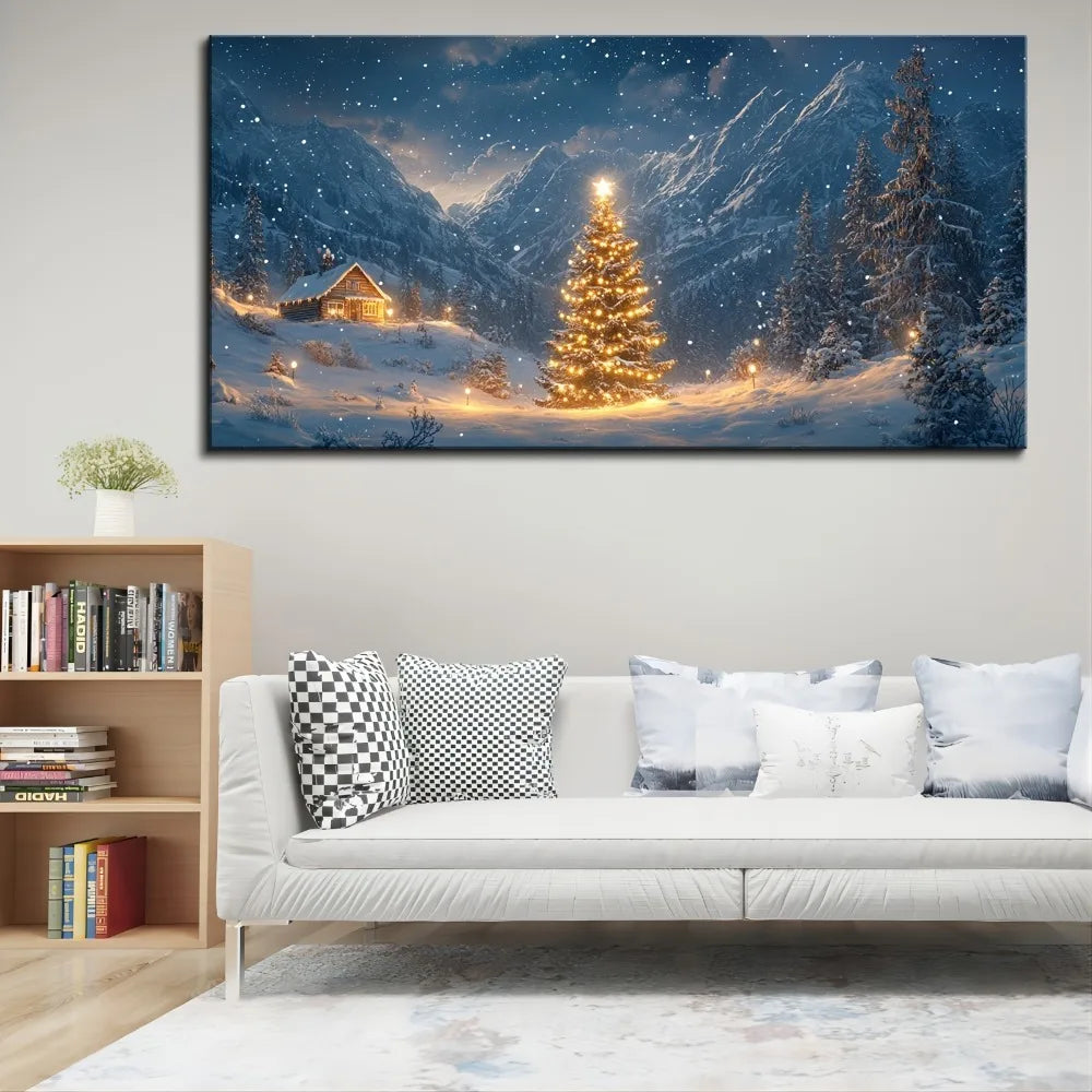 Christmas tree view in the bright night scene,