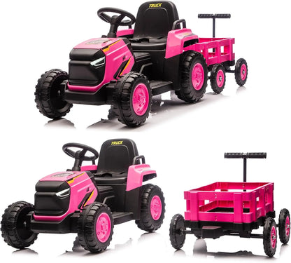 Toddlers Ride on Tractor with Detachable Garden Cart, 12V Electric Kids’ Vehicle Toys with Trailer, Up to 2.5 Mph Remote Control