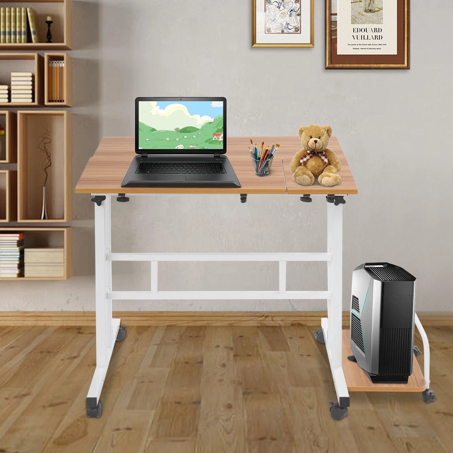 Multi Functional Foldable Desk Modern Computer Desk Adjustable Computer Table with 6 Universal Wheels 20kg Load Capacity