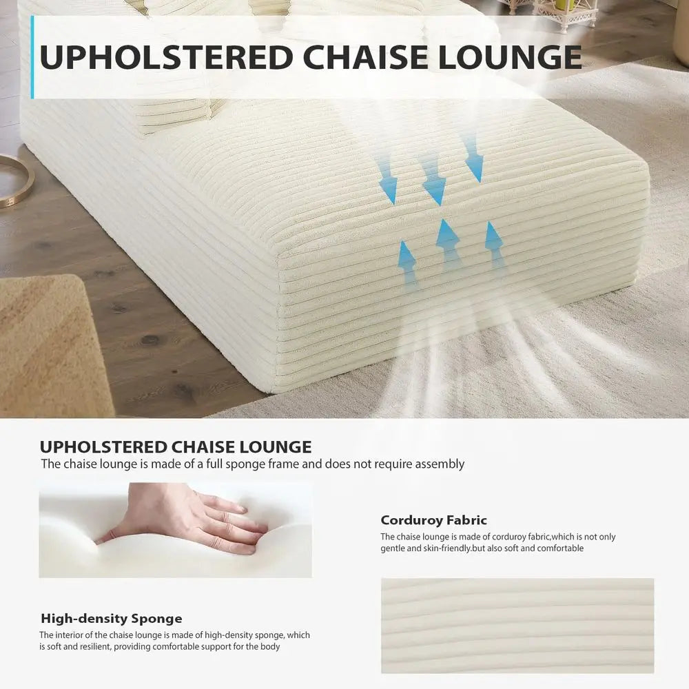 Oversized Corduroy Chaise Lounge Chair, Deep Seat Sleeper Sofa, Cloud Comfort Reading Couch for Living Room
