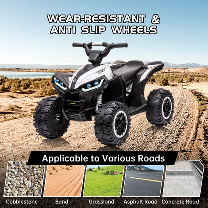 12V Kids Ride On ATV, Electric Battery, Powered Four Wheeler with Music, Led Lights, Soft Start, USB Port, and Treaded Tires