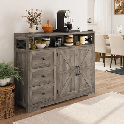Farmhouse Buffet Storage Cabinet with Drawers & Shelf, Sideboard with Storage, Kitchen Pantry Hutch Cabinet, Customized