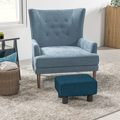 Cubed Modern Linen Fabric Pouf Footrest Ottoman Furniture Blue