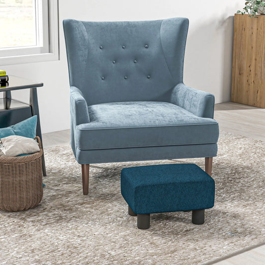 Cubed Modern Linen Fabric Pouf Footrest Ottoman Furniture Blue