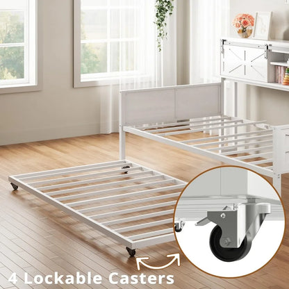 Daybed with Trundle, Rustic Bed Twin with Storage and Charging Station