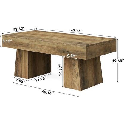Farmhouse Coffee Table 47Inches, Wooden Rectangular Accent Center Table, Modern Low Cocktail Tea Living Room Furniture