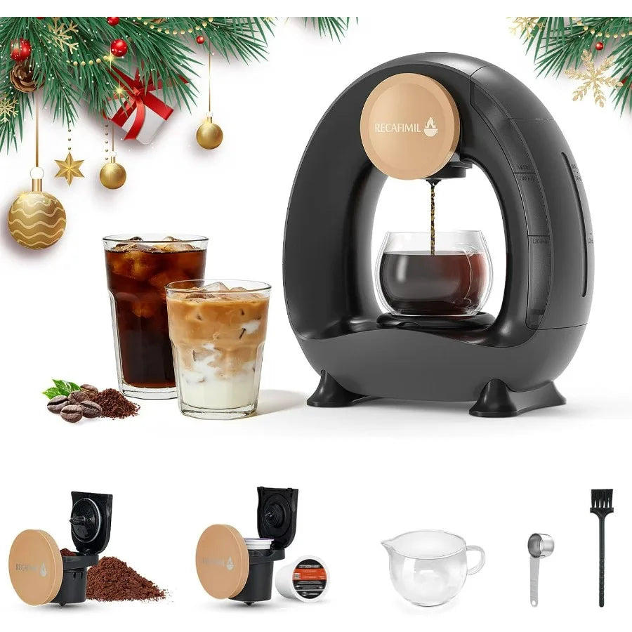 Single Serve Coffee Maker For K Cup Pod and Coffee Grounds /Tea, Fast Brew in 2 minutes, 2 IN 1 One Button Coffee Machine 4-8 Oz