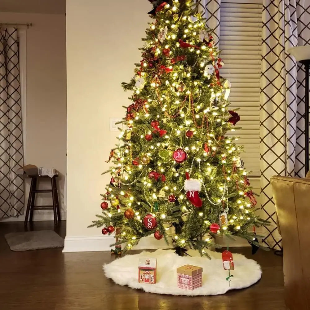 6 Pieces 36inch White Plush Skirt Decoration for Christmas