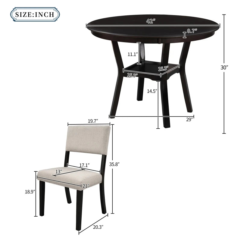 Dining Set with 1 Classic Dining Table & 4x Side Chairs, Round Table