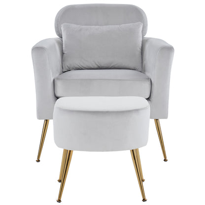 Half Disassembled Single Chair With Gold Feet And Pedals Flannelette Indoor Leisure Chair Light Gray