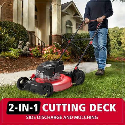 21 In. Gas Lawn Mower, 144cc 2-in-1 Mulching Push Mower With 6-Positions Height Adjustment, High Rear Wheels, Gardening Supplies