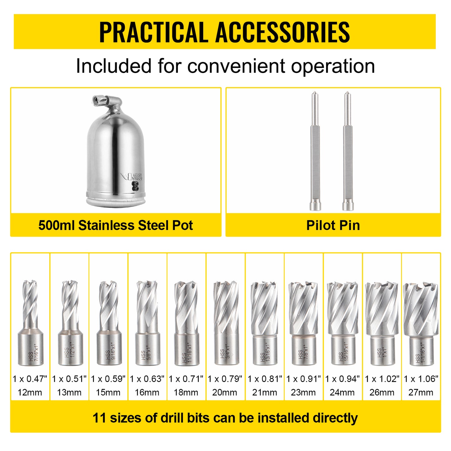 Magnetic Drill Press Kit 1680W Electric Bench Drilling Machine 2900LBS Magnet with HSS Annular Cutter Bits