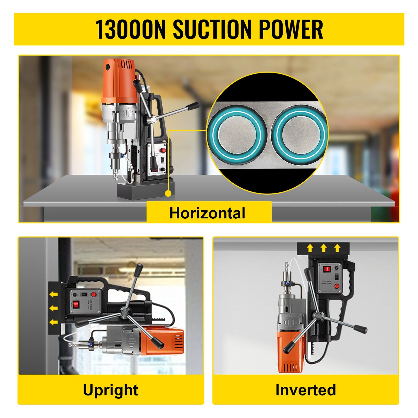 Magnetic Drill Press Kit 1680W Electric Bench Drilling Machine 2900LBS Magnet with HSS Annular Cutter Bits