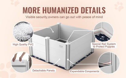 Dog Whelping Box 38.6x38.6x18.1in PVC with Rails Pee Pad for Dogs Puppies